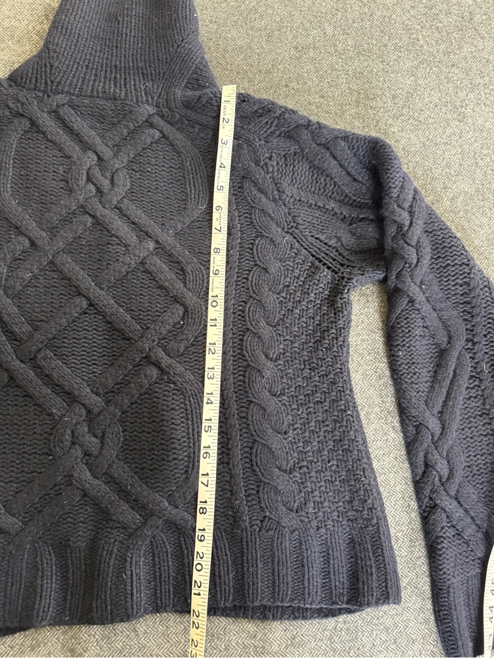 J. Crew Cable Knit Shawl Collar Button-Front Sweater Navy - Picture 6 of 6